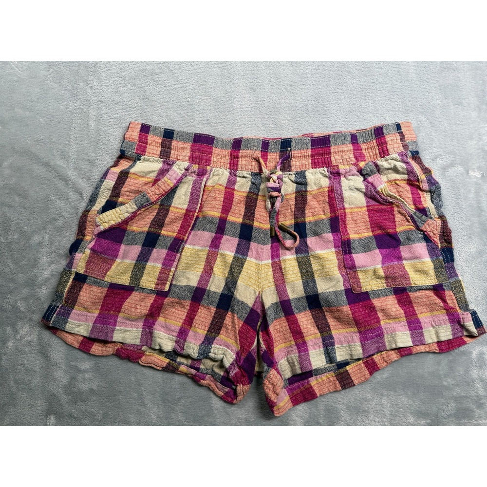 St. John's Bay Shorts Women Large Multicolor Plaid Linen Blend Drawstring Summer